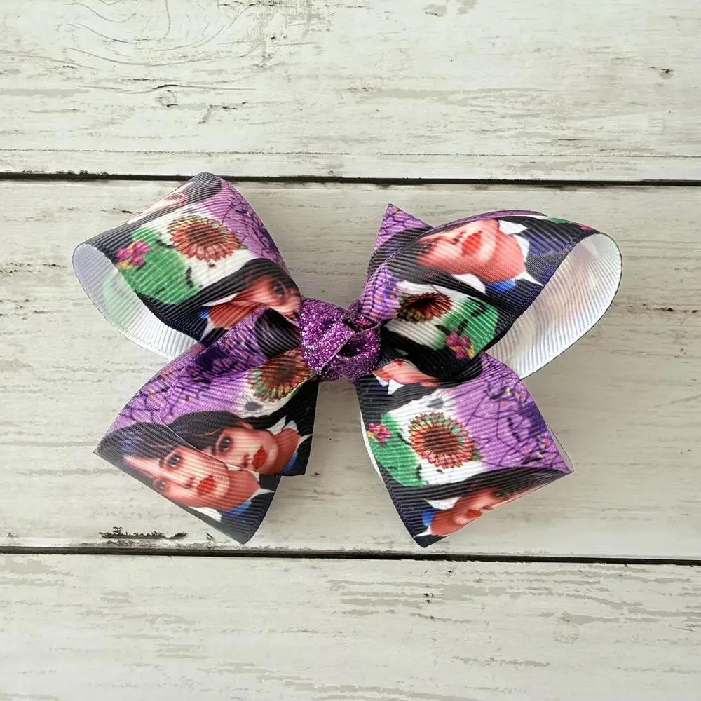 Handmade Wednesday Addams Purple Hair Bow Glitter Center 4.5” Clip Goth